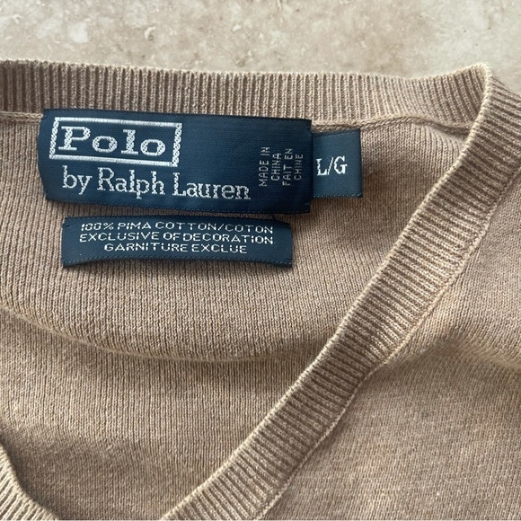 Polo by Ralph Lauren Tan Cream Nude Long Sleeve V Neck Sweater Men’s Size L. S - Picture 4 of 8
